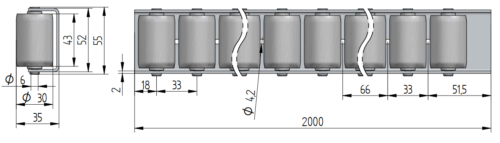 Rollenleiste typ 200V für hohe Temperaturen geeignet - 2000mm