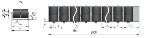 Rollenleisten 200AS mit antistatischen Rollen L=2000mm