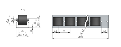 726AS Rollenleiste Typ 726AS - mit antistatischen Rollen - L=2000mm