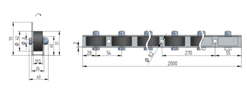 Rollenleiste Typ 611L - L-Profil mit Seitenführung - L=2000mm