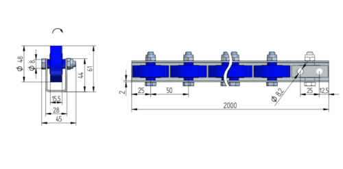 620_rys Rollenleiste Typ 620 - PVC-Rollen ø48mm P50 - L=2000mm