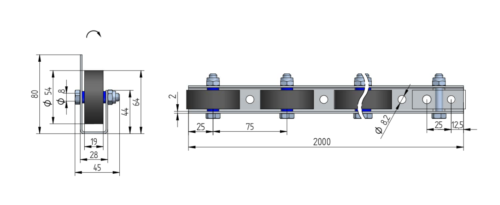 630GL Rollenleiste Typ 630GL - gummierte Rollen ø54mm - L=2000mm