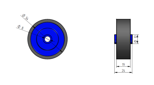 rolka-do-listwy-630G Rollenleiste Typ 630G - gummierte Rollen ø54mm - L=2000mm