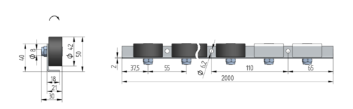 Rollenleiste Typ 801 - PP-Rollen ø42mm P55 - L=2000mm