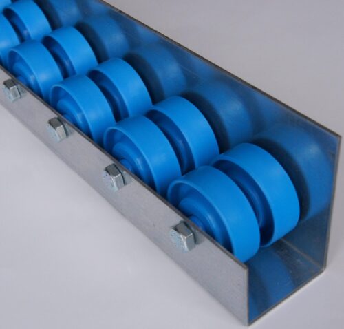 Rollenleiste Typ 640L – L-Profil mit Seitenführung, Doppelrollen PVC ø48mm, Kugellager, P55 – L=2000mm