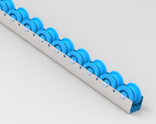 Rollenleiste Typ 643K – Bund-Rollen PP ø48/66mm, Kugellager, P74 – für Rundgut – L=2000mm