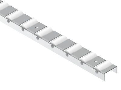 Listwa-T200P-odwrocona Selbstreinigende Rollenleiste Typ 200PR – PE-Rollen ø28mm, umgekehrtes Profil – L=2000mm