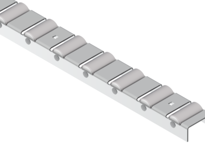 Listwa-T200ST-odwrocona Selbstreinigende Rollenleiste Typ 200STR – POM-C/Inox-Rollen ø27mm, bis +100°C – L=2000mm
