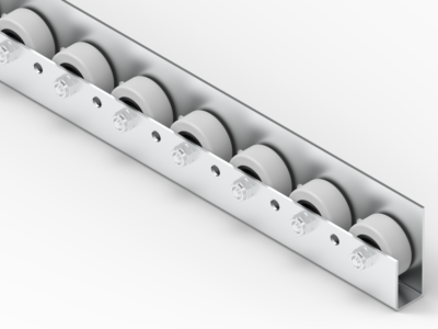 Listwa-T610L_N Gummierte Rollenleiste Typ 610GL – L-Profil mit Seitenführung, ø42mm, 40kg/Rolle – L=2000mm