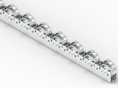 Rollenleiste Typ 622 – Stahl-Flanschrollen ø50/66mm, Kugellager, P75 – L=2000mm