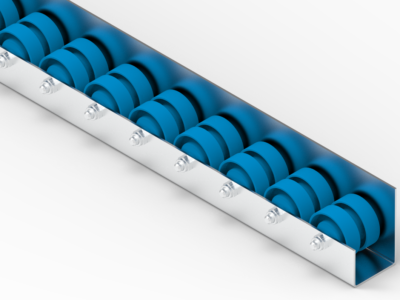 Rollenleiste Typ 640L – L-Profil mit Seitenführung, Doppelrollen PVC ø48mm, Kugellager, P55 – L=2000mm