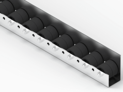 Rollenleiste Typ 651L – L-Profil mit Seitenführung, Doppelrollen PP ø42mm, P54 – L=2000mm