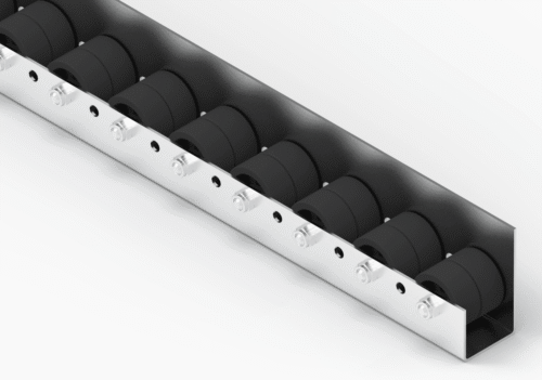 Listwa-T651L_N Rollenleiste Typ 651L – L-Profil mit Seitenführung, Doppelrollen PP ø42mm, P54 – L=2000mm