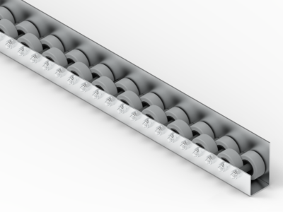 Listwa-T655L_N Gummierte Rollenleiste Typ 655GL – L-Profil mit Seitenführung, Gummirollen ø42mm – L=2000mm