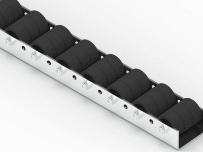 Rollenleiste Typ 671 – Dreifachrollen PP ø42mm, Gleitlager, P54 – L=2000mm