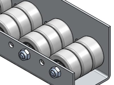 Gummierte Rollenleiste Typ 670GL – L-Profil mit Seitenführung, ø42mm, 40kg/Rolle – L=2000mm